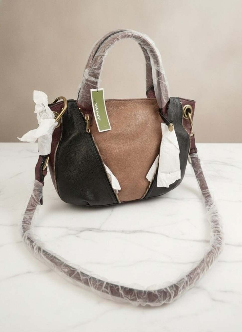 orYANY Colorblock Leather Top Handle Shoulder Bag